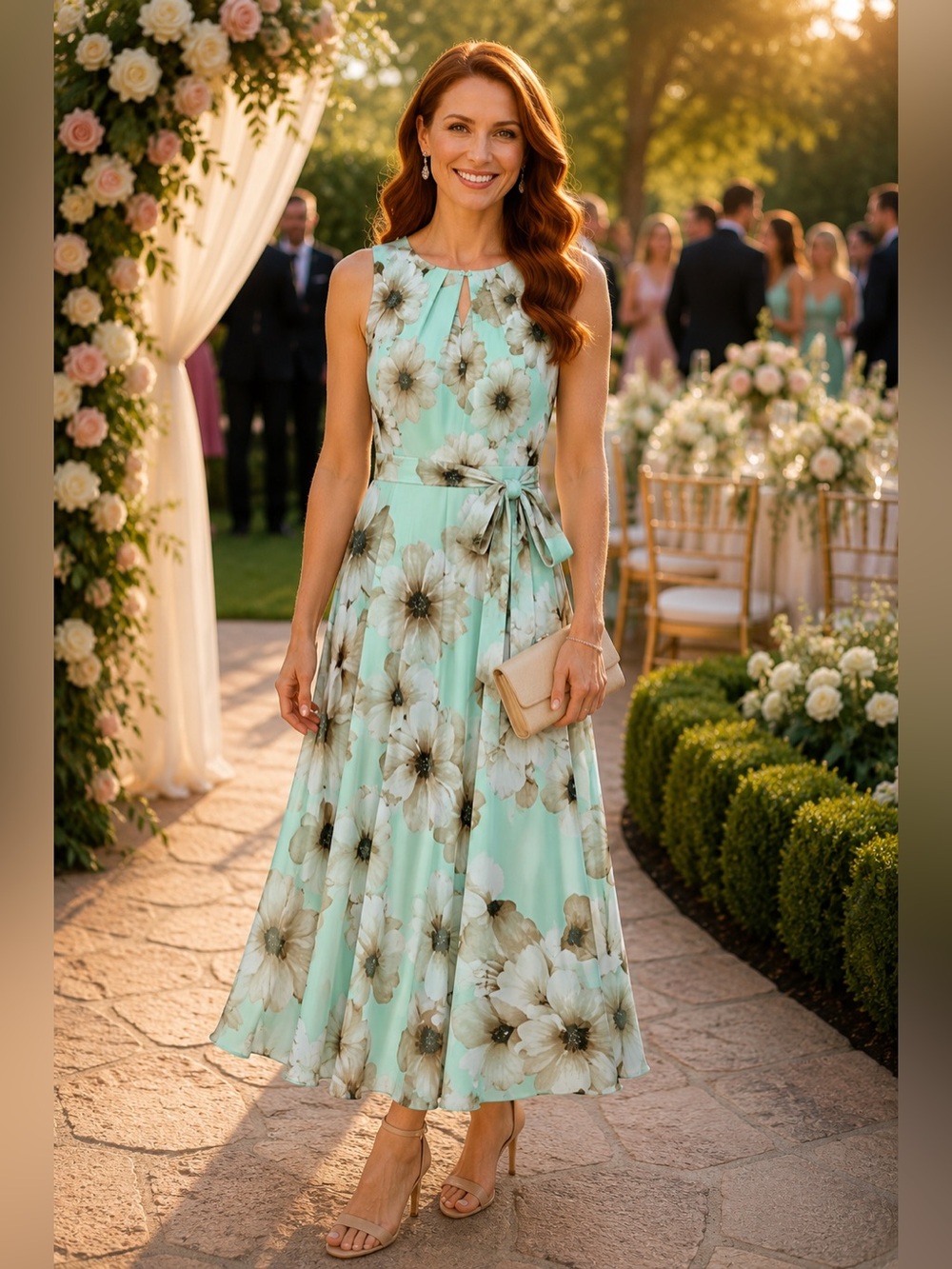 Jessica H Mint Floral Sleeveless Midi Dress